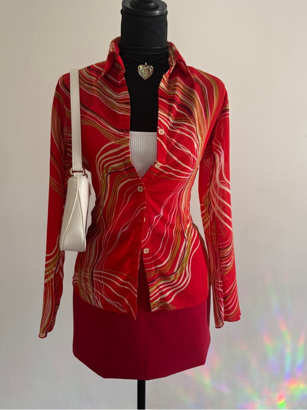 Y2K Vintage Bebé Colorful Sheer-ish LS Blouse